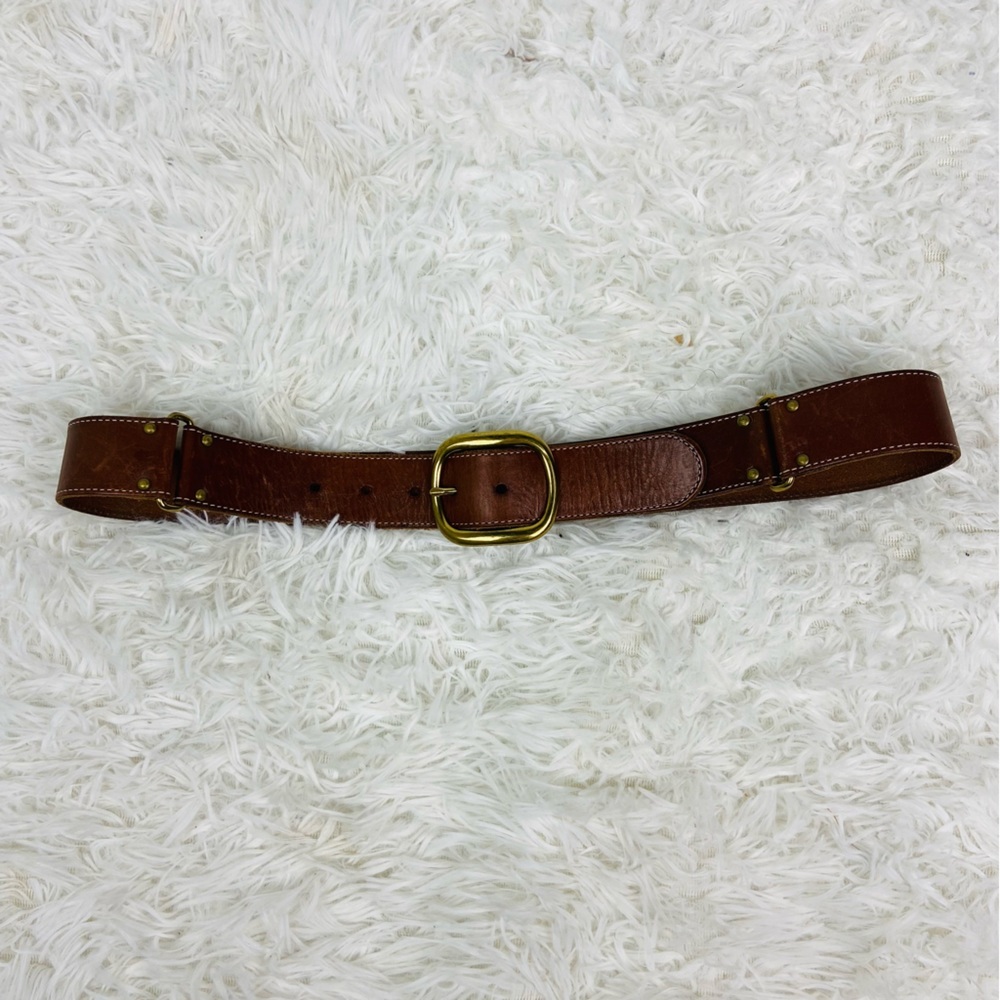 TALBOTS brown 100% genuine leather brass buckle belt size medium - Picture 3 of 17